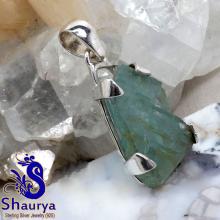 AQR967-Beautiful Pendant Natural Aquamarine Rough Gemstone Wholesale Made In 925 Sterling Silver
